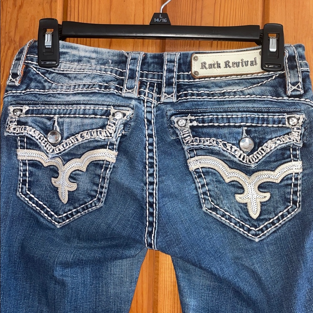 Rock Revival Blue Skinny Jeans with White Stitching may jeans size 26 women’s - Picture 5 of 11